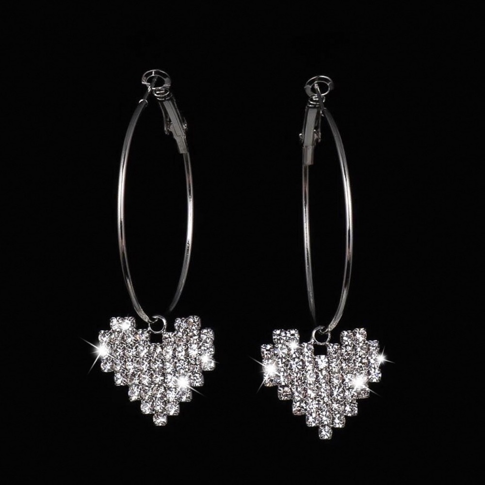 Any 2/$20! Silver Crystal Pave Heart Hoop Earrings - Picture 3 of 7